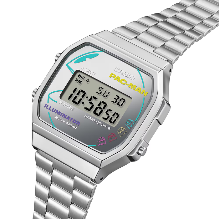 Reloj Vintage edición PAC-MAN correa de Acero inoxidable A168WEPC-7A