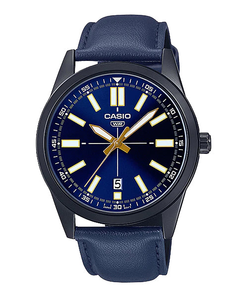 Reloj casual correa de Cuero MTP-VD02BL-2E